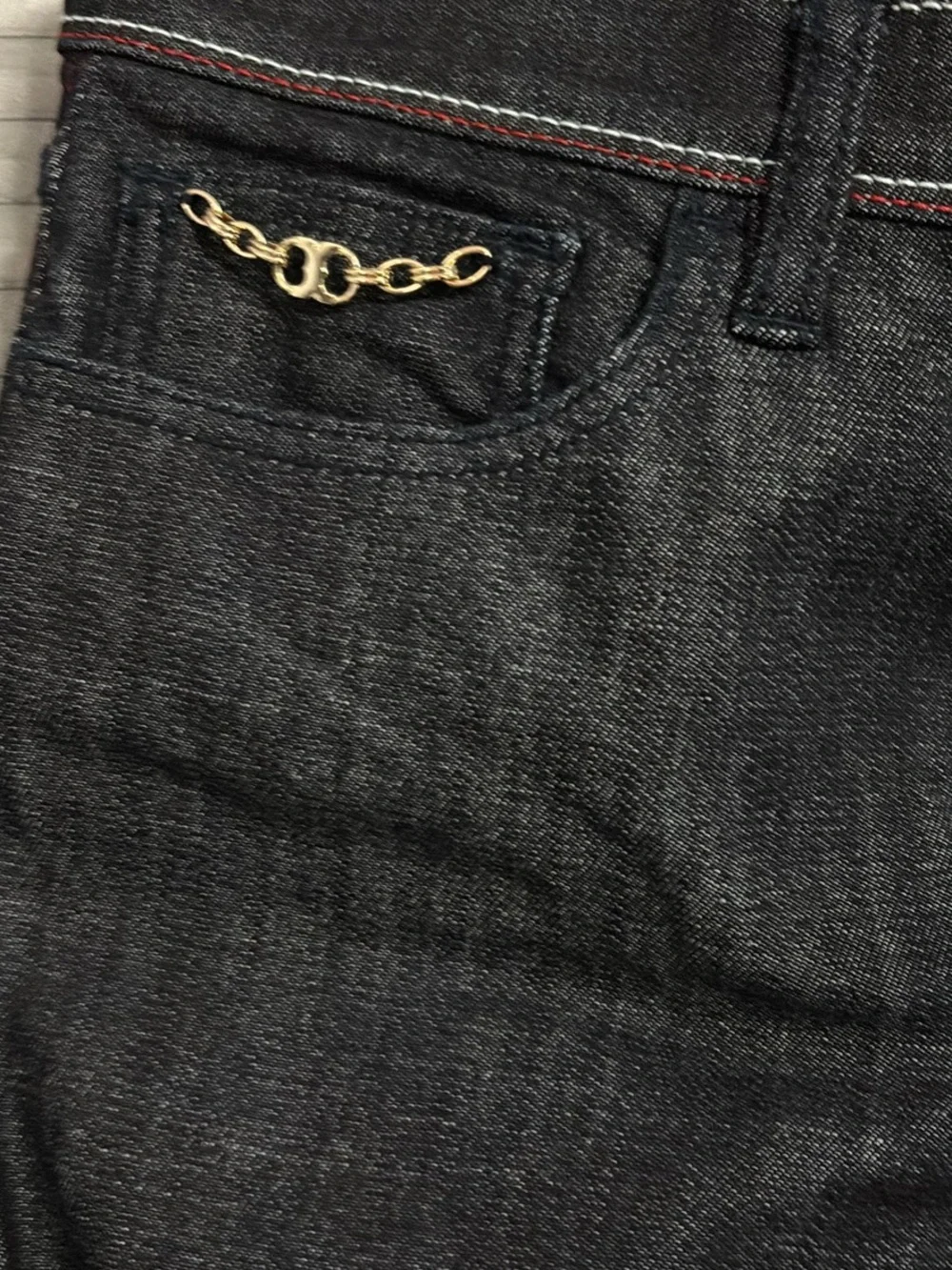 Tory Burch Black Jeans with Red Side Stitching